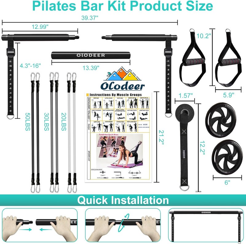 Olodeer Pilates Bar Kit with Resistance Bands for Working Out, Pilates Equipment with Ab Roller for All Fitness Levels, Portable Home Gym Full Body Workout Equipment for Women&Men - Image 2